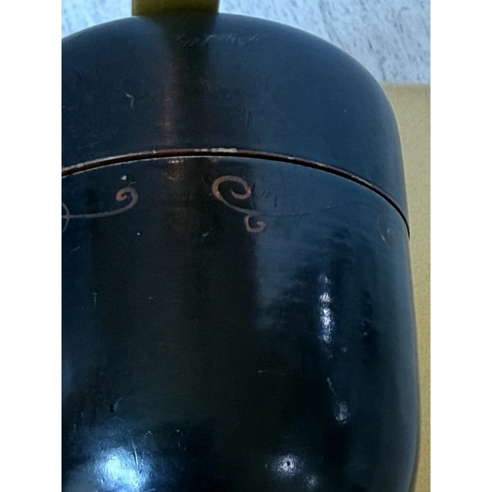 Japanese Black Lacquer Natsume Tea Caddy Matcha Powder Tea Ceremony Canister VTG